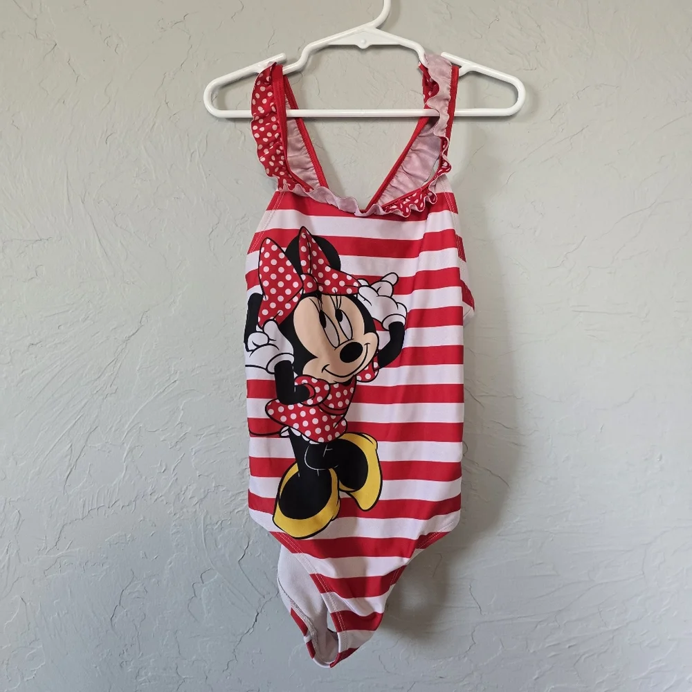 Mickey Mouse Stripe Red And White Swimwear 7-8 Girls
